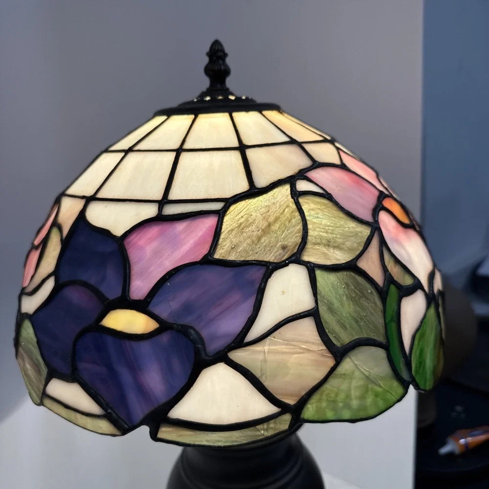 Retro Stained Glass Flower Base Tiffany Style Table Lamp Accent Lamp H24